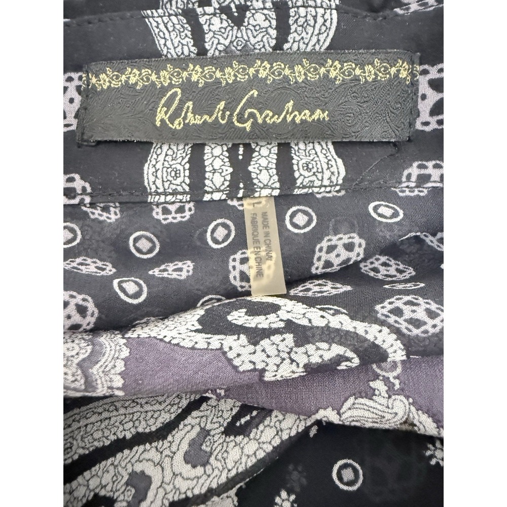 Robert Graham Womens Large‎ Silk Sheer Bandana Button Down Shirt Black - Picture 7 of 9